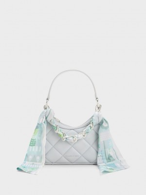 Charles & Keith Mini Alcott Scarf Handle Kapitone Bag Açık Gri | PIQK-81043