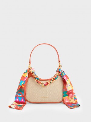 Charles & Keith Mini Alcott Scarf Handle Kanvas Bag Turuncu | HAZD-40896