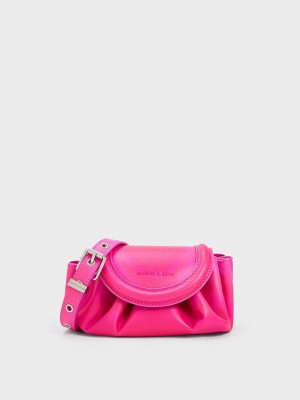 Charles & Keith Mini Blossom Curved Flap Crossbody Bag Pembe | WNMB-20458