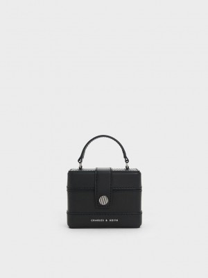 Charles & Keith Mini Bronte Contrast Trim Top Handle Bag Siyah | NRBE-42097