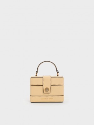 Charles & Keith Mini Bronte Contrast Trim Top Handle Bag Bej Rengi | CIHT-52130