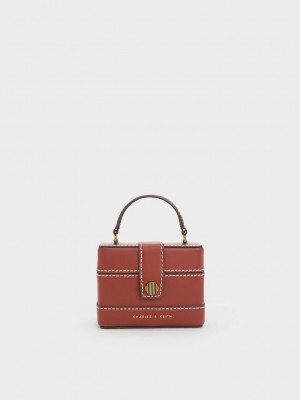 Charles & Keith Mini Bronte Contrast Trim Top Handle Bag Bej Rengi | RMYG-42938