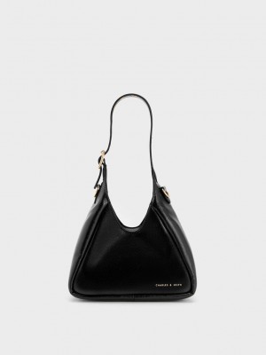 Charles & Keith Mini Buzz Hobo Bag Siyah | XWFU-90617