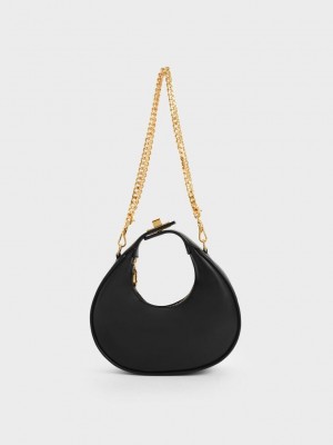 Charles & Keith Mini Crescent Hobo Bag Siyah | UHCJ-18470