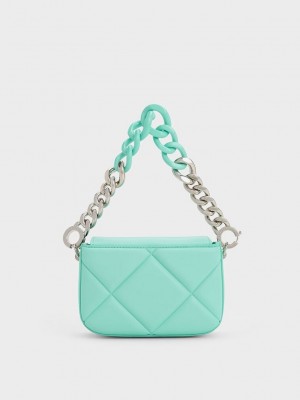 Charles & Keith Mini Danika Tıknaz Chain Yastıklı Bag Nane Yeşil | AUPK-40897