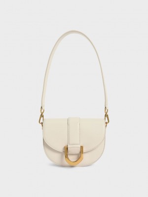 Charles & Keith Mini Gabine Saddle Bag Krema | MDQH-56289
