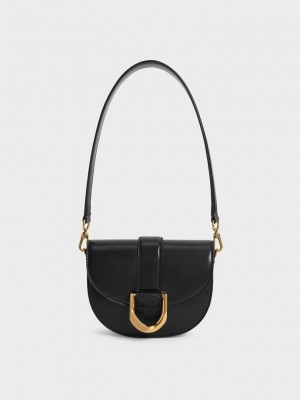 Charles & Keith Mini Gabine Saddle Bag Siyah | QMTZ-04823