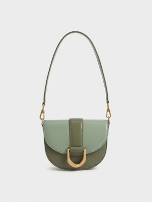 Charles & Keith Mini Gabine Two-Tone Saddle Bag? Zeytin Yeşili | JOPA-34081
