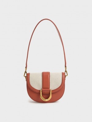 Charles & Keith Mini Gabine Two-Tone Saddle Bag? Koyu Kırmızı | BHUZ-10243
