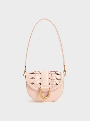Charles & Keith Mini Gabine Woven Saddle Bag Açık Pembe | IPBT-06573