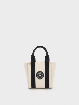 Charles & Keith Mini Kay Kanvas Contrast-Trim Tote Bag Renkli | FBTJ-92501