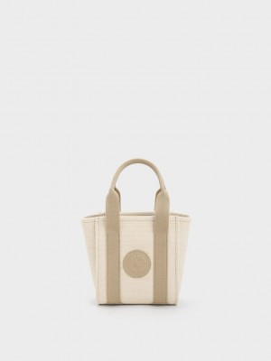 Charles & Keith Mini Kay Kanvas Contrast-Trim Tote Bag Gri Kahverengi | XRCP-50873