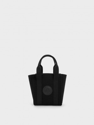 Charles & Keith Mini Kay Kanvas Tote Bag Siyah | ESDG-13782
