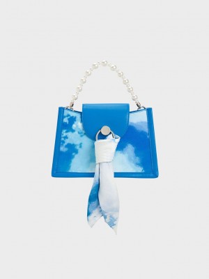Charles & Keith Mini Roza Beaded Handle Scarf Cloud-Print Bag Renkli | EPLB-35289