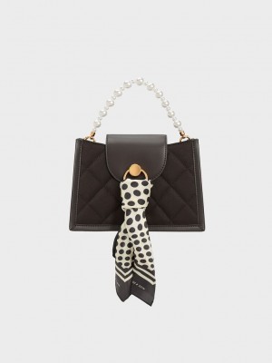 Charles & Keith Mini Roza Beaded Handle Scarf Bag Koyu | XQPT-03479