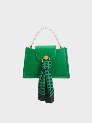 Charles & Keith Mini Roza Beaded Handle Scarf Bag Yeşil | ROQN-59274