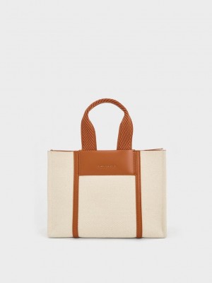 Charles & Keith Mini Shalia Kanvas Tote Bag Kahverengi | BTJR-03794