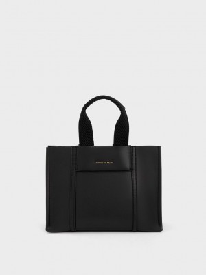 Charles & Keith Mini Shalia Tote Bag Siyah | KYSF-29746