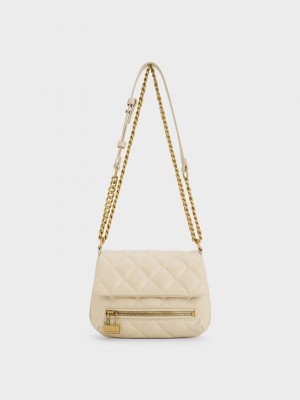 Charles & Keith Mini Swing Kapitone Chain-Handle Bag Bej Rengi | YJPL-37560