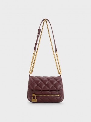 Charles & Keith Mini Swing Kapitone Chain-Handle Bag Bordo | IMJV-05473
