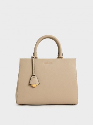 Charles & Keith Mirabelle Structured Handbag Kahverengi | YHDM-34695