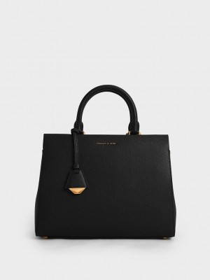 Charles & Keith Mirabelle Structured Handbag Siyah | DABZ-81530