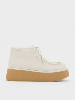 Charles & Keith Molly Flatform Ankle Boots Krema | VEML-08523