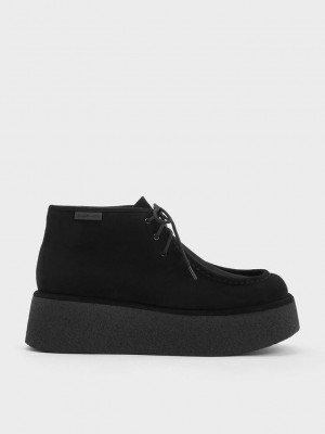 Charles & Keith Molly Textured Flatform Ankle Boots Siyah | ZGOA-52319