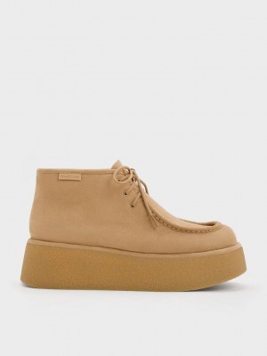 Charles & Keith Molly Textured Flatform Ankle Boots Kahverengi | SXVP-91420