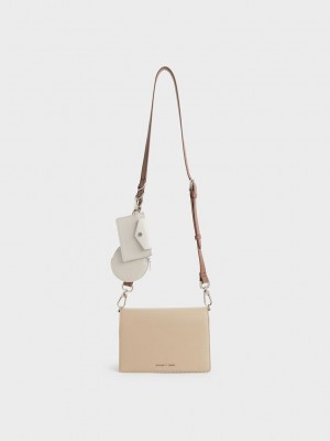 Charles & Keith Multi-Pouch Bag Bej Rengi | WNCM-75409