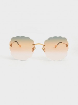 Charles & Keith Multi-Tinted Scalloped Butterfly Sunglasses Turuncu | FEMV-06451