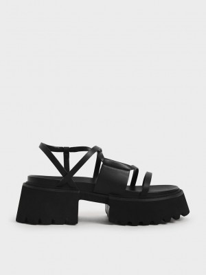 Charles & Keith Nadine Askısı Platform Sandals Siyah | HJMT-05237