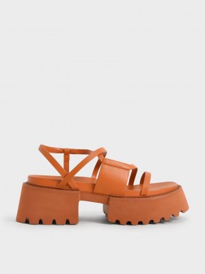 Charles & Keith Nadine Askısı Platform Sandals Turuncu | TKPM-52936
