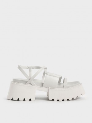 Charles & Keith Nadine Askısı Platform Sandals Beyaz | RJWE-57042
