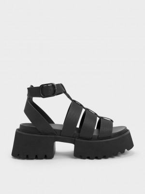 Charles & Keith Nadine Gladiator Platform Sandals Siyah | YTZE-19402