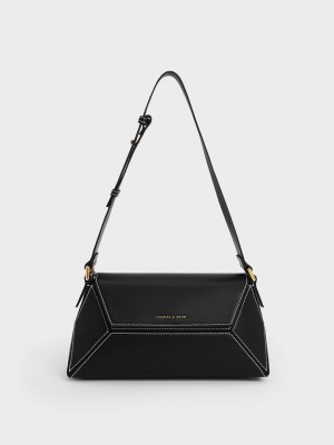 Charles & Keith Nasrin Geometric Shoulder Bag Siyah | KIFH-06289