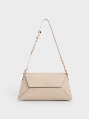 Charles & Keith Nasrin Geometric Shoulder Bag Bej Rengi | BVLY-65210
