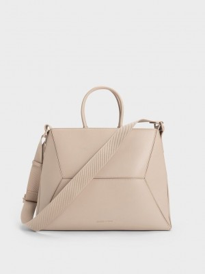 Charles & Keith Nasrin Geometric Tote Bag Bej Rengi | IBWF-15309