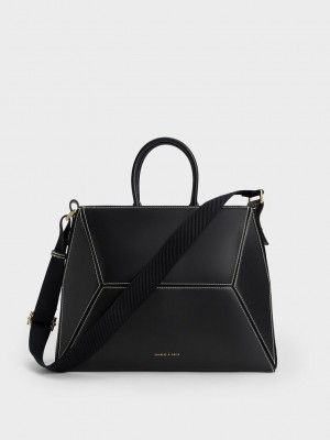 Charles & Keith Nasrin Geometric Tote Bag Siyah | BMRP-50267