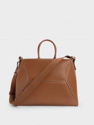 Charles & Keith Nasrin Geometric Tote Bag Çikolata | SWIQ-36479