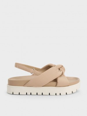 Charles & Keith Naylon Knotted Flatform Sandals Bej Rengi | KRZJ-46082