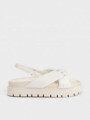 Charles & Keith Naylon Knotted Flatform Sandals Beyaz | JCES-37982