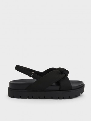 Charles & Keith Naylon Knotted Flatform Sandals Siyah | CRPM-01278