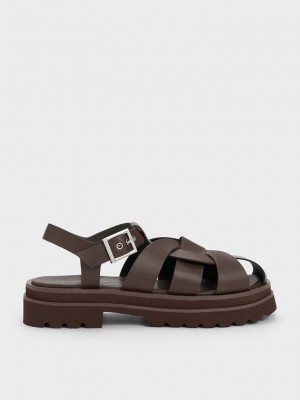 Charles & Keith Nell Gladiator Sandals Koyu Kahverengi | RGOQ-31906