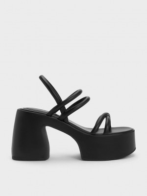 Charles & Keith Nerissa Tubular Platform Sandals? Siyah | GIKE-07651