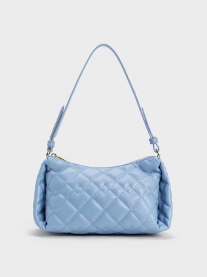 Charles & Keith Nezu Chain Handle Kapitone Hobo Bag Açık Mavi | DGYX-63518