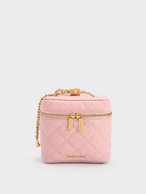 Charles & Keith Nezu Kapitone Boxy Bag Açık Pembe | QXMU-36429