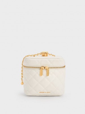 Charles & Keith Nezu Kapitone Boxy Bag Beyaz | IYCX-47139