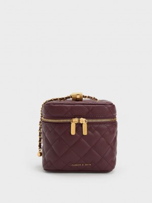 Charles & Keith Nezu Kapitone Boxy Bag Koyu Çikolata | CSBZ-78249
