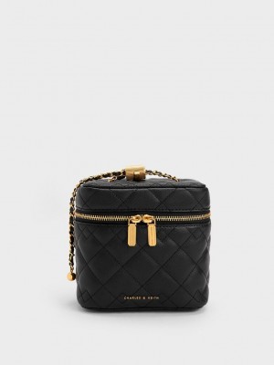 Charles & Keith Nezu Kapitone Boxy Bag Siyah | CWKQ-41382